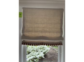 A Set Of 2 Custom 30x56 Roman Shades - Linen With Fringe Detail - Lined - Living Room