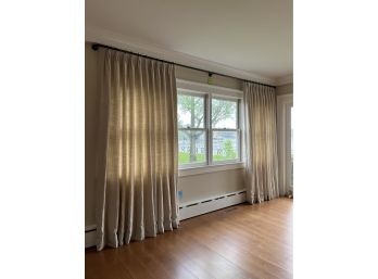 Linen Drapes With Brass Rod  - Pinch Pleat - Living Room