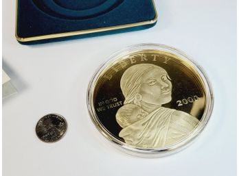 2000 Quarter Pound .999 SILVER ....hUGE ..... Sacagawea Coin In Display Case And COA
