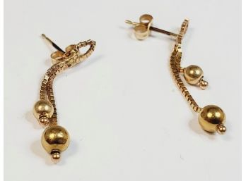 Cute 14k Yellow Gold Drop Ball Hanging Earrings