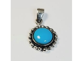 Vintage (The Sun) Sterling Silver Turquoise  Colored Stone Pendant