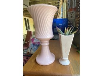 White Footed Planter And Small Accent Vase