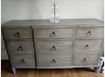 Lovely Bernhardt Furniture Large 9 Drawer Grey Wood Dresser With Silver Toned Hardware