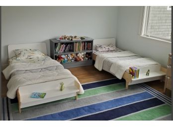 Pair Of Oeuf NY City Gorgeous Blonde Or Painted Wood Matching Childrens Twin Beds