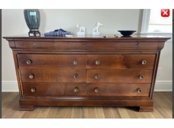 Exceptional Guy Chaddock Furniture - Antiqued Solid Wood Dresser With Brass Hardware Knobs Lock And Key