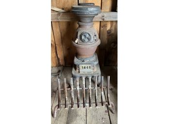 19th Century Pot Belly Stove And Iron Log Grate