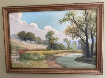 Oil On Canvas Farm Scene