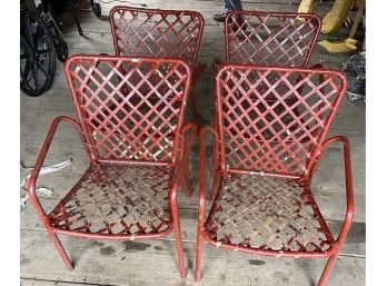 Four Metal And Vinyl Strap Patio Chairs