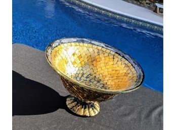 Vintage Golden Mosaic Glass Pedestal Bowl/candle Holder
