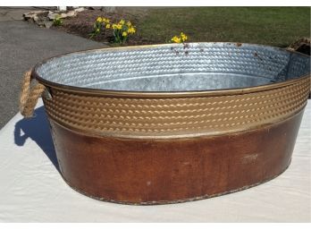 Hammered Copper Tone Galvanized Bucket, Planter, Party Beverage Oval Tub
