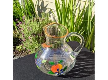 Rare  Vintage Fifth Ave Crystal Ltd Hand Painted Gold Trim Pitcher Made In Romania
