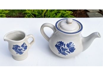 Vintage Pfaltzgraff  Yorktowne Lidded Tea Pot And Cream Pitcher