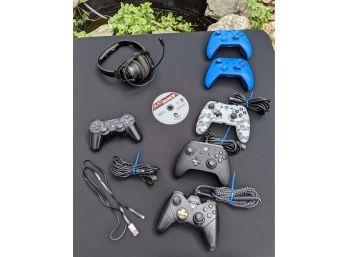 Lot Of Xbox, Playstation Controllers And Headset Plus A Wii Game