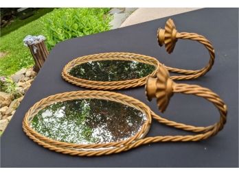 Pair Of Hanging Mirrored Oval Wall Candle Sconces Hollywood Regency