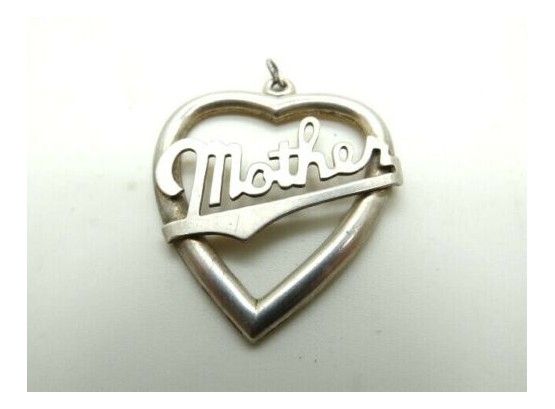 .925 Sterling Silver Mother Heart Valentines Necklace Pendant Jewelry