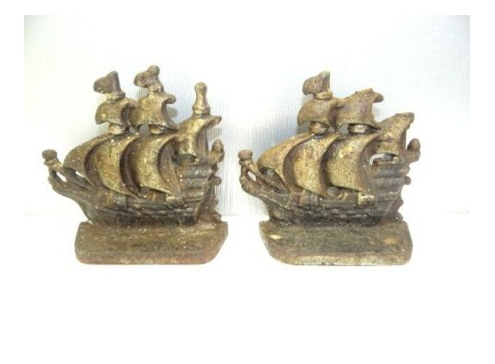 Pair Old Ironsides Metal Cast Iron Bookends