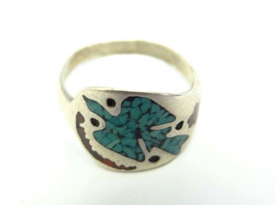 Sterling Silver Turquoise Hallmarked 13 Dove Bird Ring