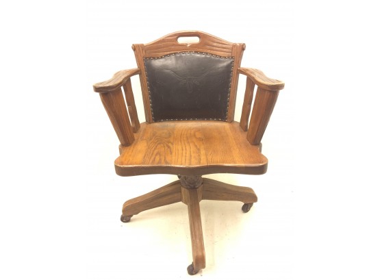 Seng Office Swivel Chair Wood Leather Backing Longhorn Design