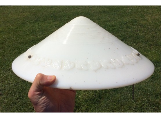 Vintage Used Old Art Deco White Decorative Milk Glass Heavy Ceiling Light Shade