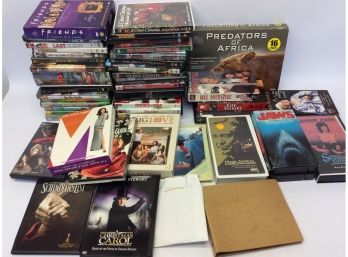 Mixed Lot DVDs VHS Tapes Untested FRIENDS Christmas Carol Jaws Jackie Chan