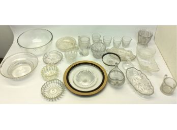 Large Lot Clear Pressed Glass Bowls Plates Butter Dish Dishes Cups