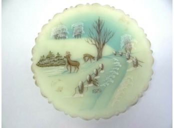 Vintage Dane Fredrick 1979 Frosted White Tail Deer Christmas Hand Painted Plate