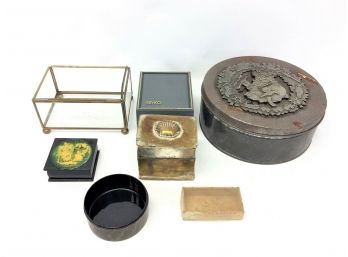 Mixed Vintage Lot Brass Glass Lacquer Seiko Santa Claus Metzke Boxes Containers