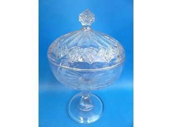 Antique Decorative Pressed Clear Glass Candy Dish Bowl W/ Lid Serving Container