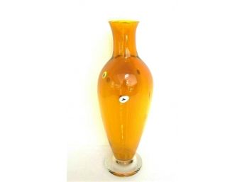 1997 Orange Hand Blown Art Glass Signed Vase