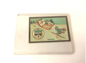 1980 Raccoon Toaster Lake Placid Downhill Alpine Skiing Kelloggs Olympic Sticker Trading Card