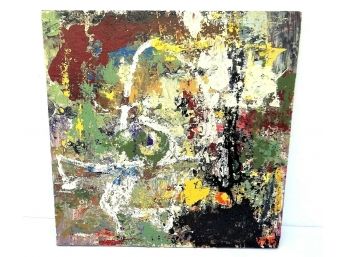 Local Sheffield Artist Modern Abstract Painting On Wood Board Signed Nelson Denbigh