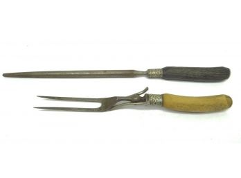 Antler Handled Knife Sharpening Steel Serving Fork
