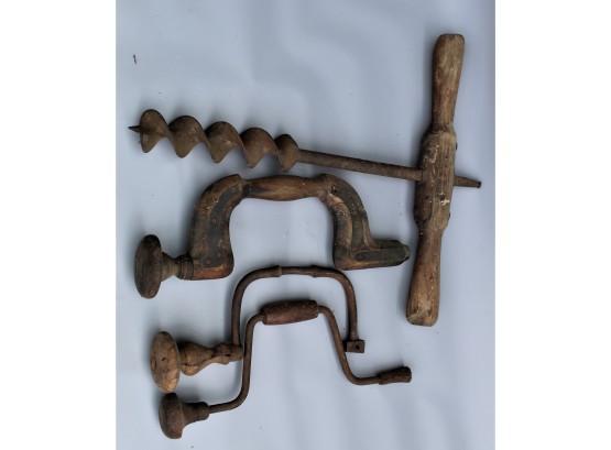 Antique Tools, Three Braces And An Auger