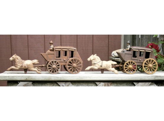 (2) Stagecoaches And Goat Cart Cast Iron Toys