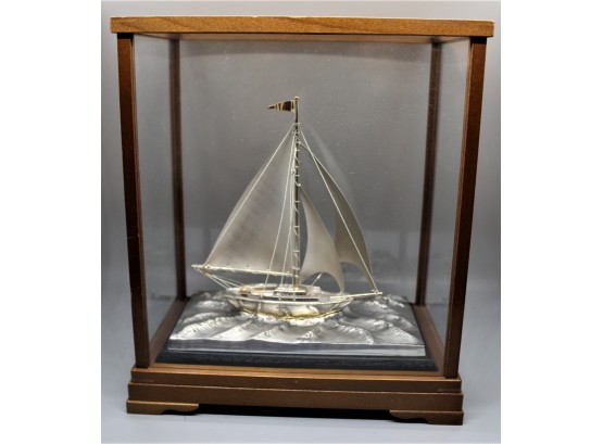 Sterling Silver Sailboat In A Display Case