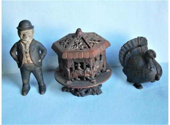 (3) Painted Cast Iron Toy Banks