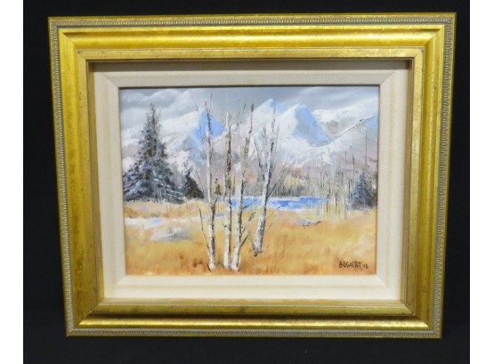 Oil On Canvas Mountain Field In Early Winter - Signed Bogaert, 98