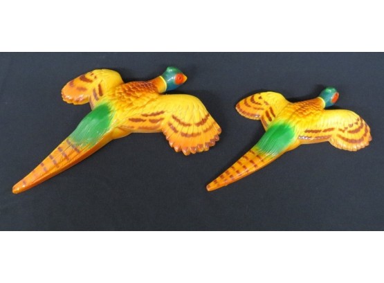 1959 Miller Studios Chalkware Pheasant Wall Plaques, Bright Mid-Century Colors