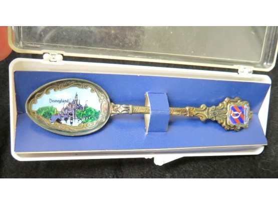 Disneyland Silverplate Enameled Souvenir Spoon In Orig Case - Vintage