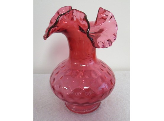 Fenton Coin Spot  Or Thumbprint Cranberry Ruffled Rim Vase 7' In Height