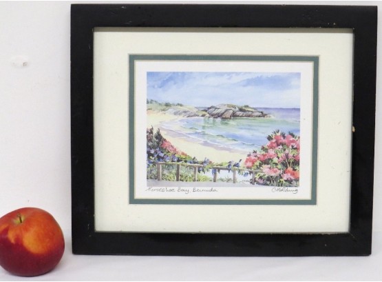 Original Seascape Watercolor By Listed Artist Carole Holding - Horseshoe Bay, Bermuda - Nicely Matted/framed.