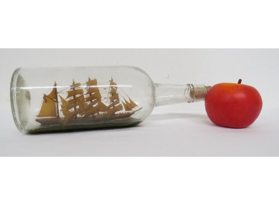 Authentic C.1932 Ship In A Bottle Model - Set Inside A Quart Whiskey Of The Era, Such Detail