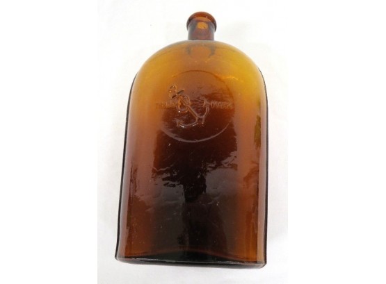 C.1880's Quart Strapside Slugplate Anchor Trade Mark Flask - Rare Size & Anchor Mark
