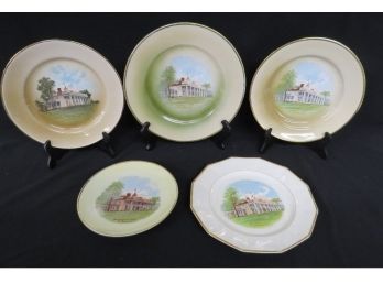 Collection Of 5 George Washington's Home In Mt. Vernon, VA Souvenir China Plates Early 20th C.