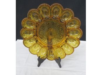 Brockway Glass Co. - American Concord Pattern Deviled Egg Platter In Honey Amber