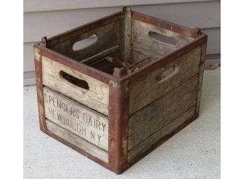 Spencer's Dairy, Newburgh NY Milk Crate 1940's-50's Era Oak And Steel Construction