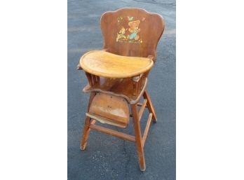 Vintage Art Deco To 1940's Lehman Baby Guard Maple High Chair W/Adjustable Tray All Original, Cute Decals