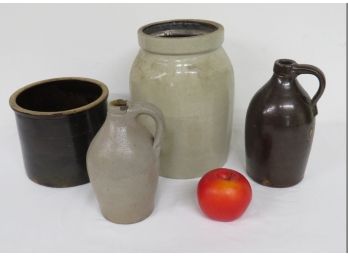 Lot Of Mid-19th Century Stoneware - Canner, Ovoids, Albany Slip Crock