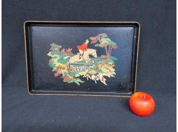 English Foxhunt Painted Tole Like Metal Serving Tray Or Wall Hanging