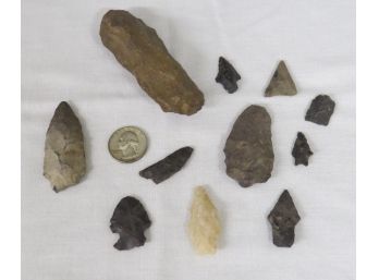 Collection Of Native American Spear Points, Arrow Heads, Scrapers, Etc. - All Field Walk Found